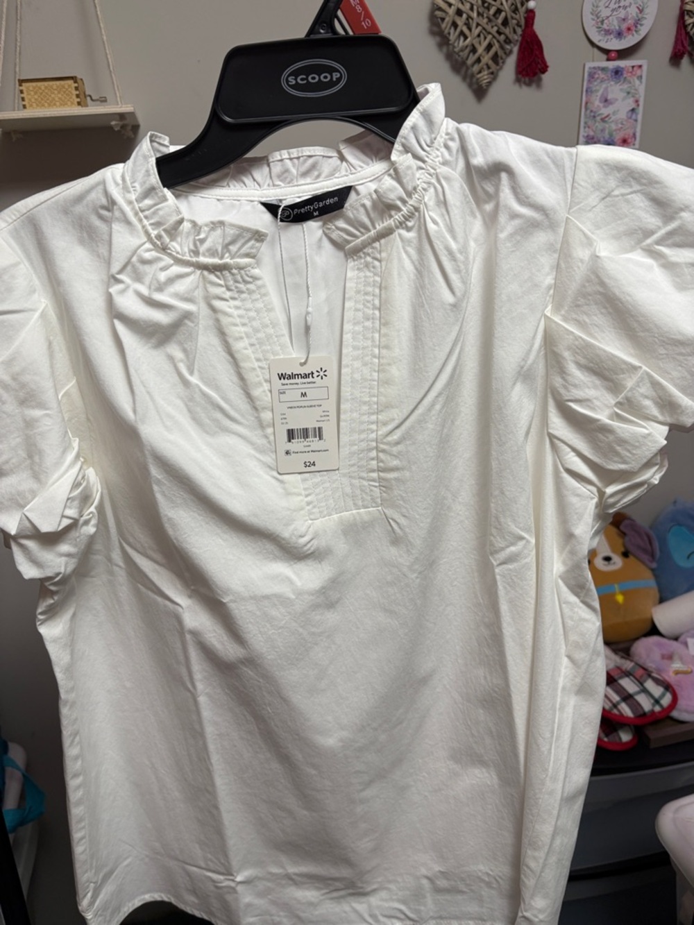 PrettyGarden Women's White Ruffled Collar Button-Down Blouse - M